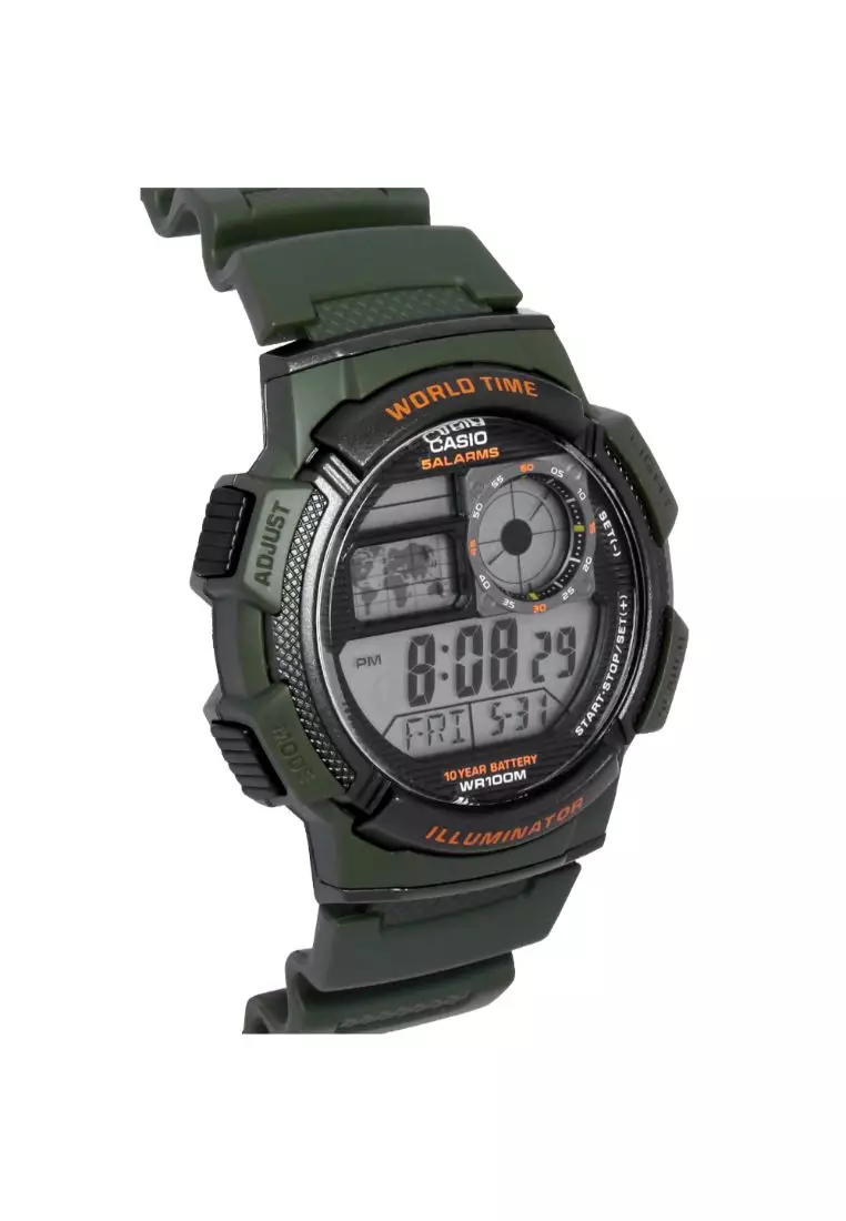 Men's Digital Watch AE-1000W-3AV Army Green Resin Band Watch for Men