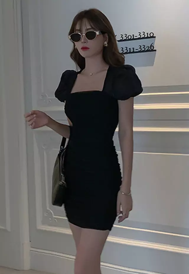 Sexy Skinny Wrap Hip One Piece Dress A21022231BK