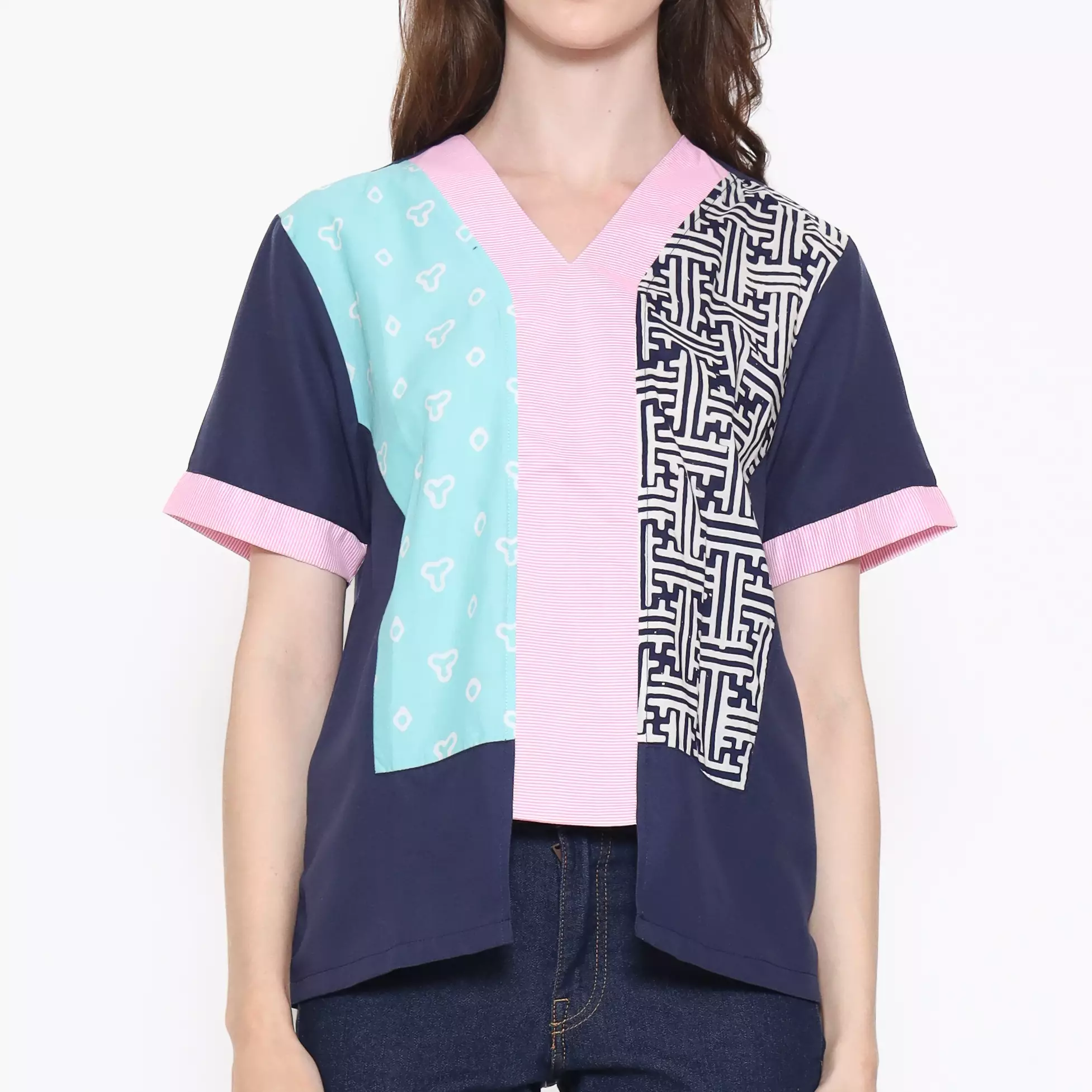 Blouse Batik Wanita - Bhatara Batik Michela - Atasan Batik Modern Lengan Pendek