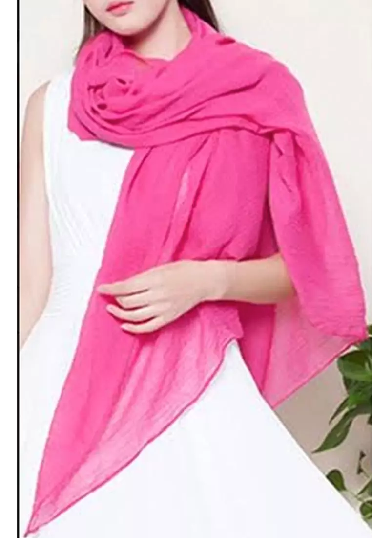 Women's Accessories Plain Silk-Feel Shawl Syal Wanita Sutra Polos Hot Pink