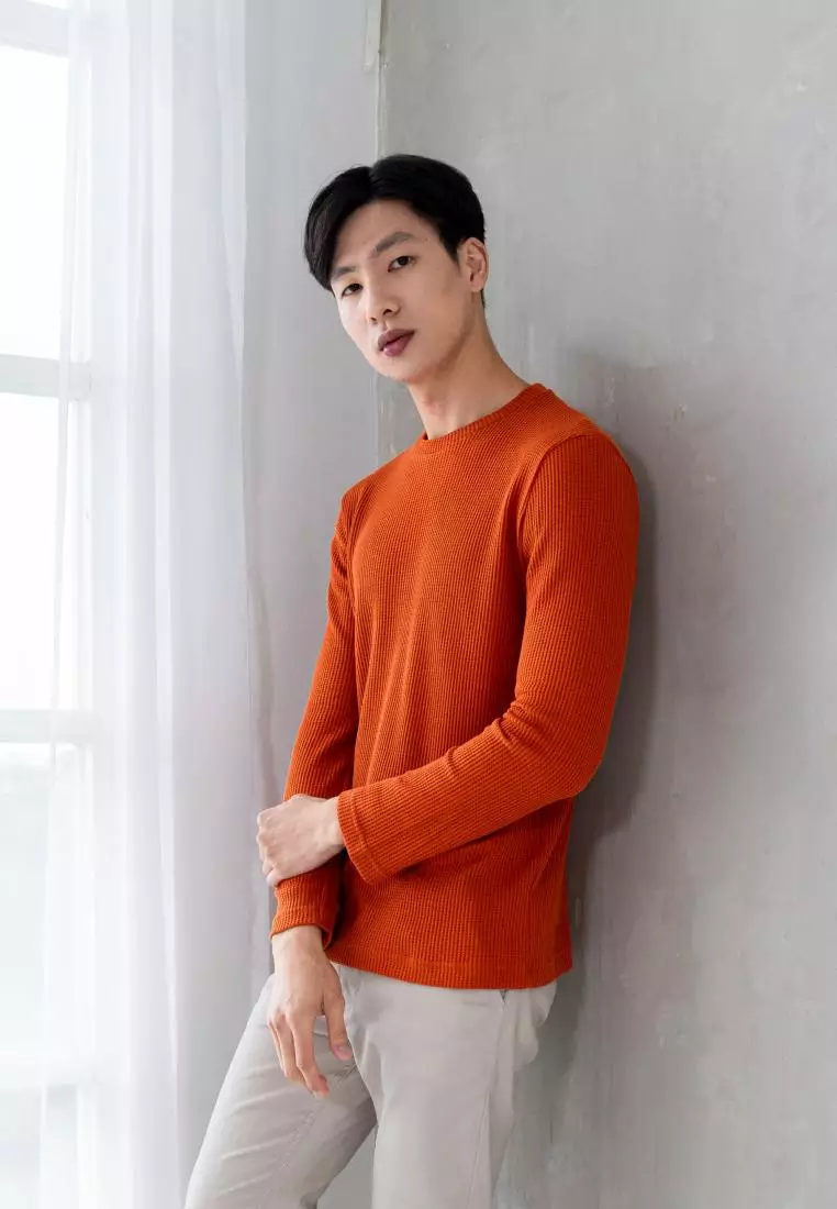 Kale Raffle Dark Terracotta / Kaos Polos Tekstur Lengan Panjang Pria / Unisex