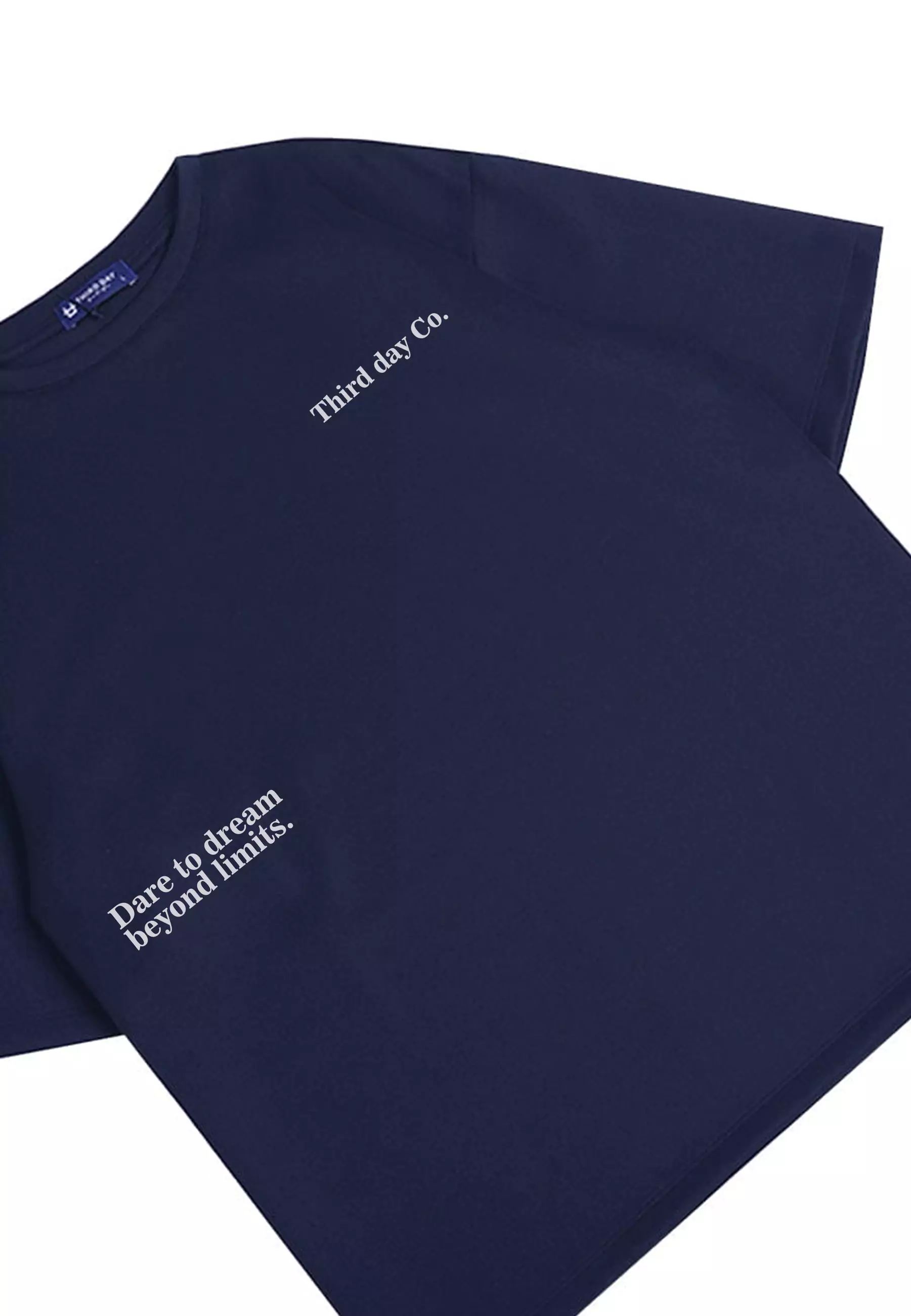 MTQ57 kaos oversize bahan tebal scuba pria distro aesthetic tulisan simpel dare to dream navy