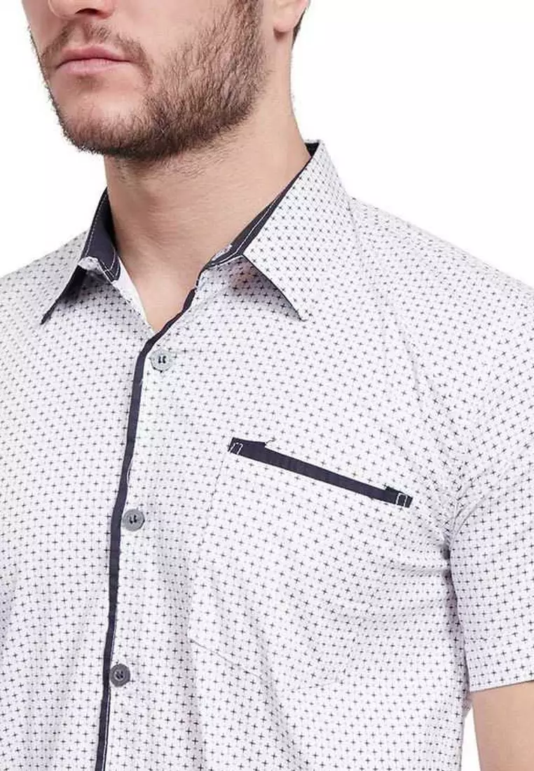 Dwan Shirt Baju Kemeja Atasan Kasual Pria Lengan Pendek Style Printed ORIGINAL - Blue