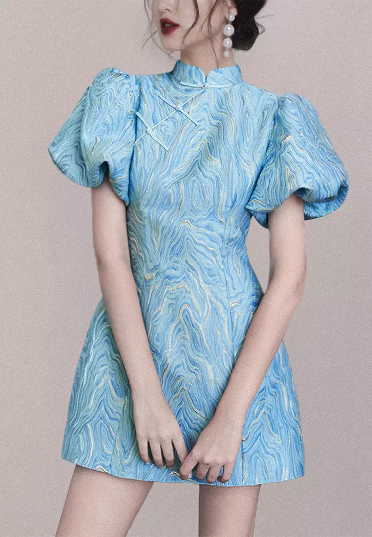 Cheongsam modified short-sleeved dress A021925BL