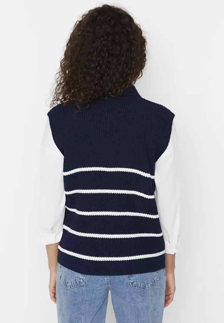 Zipper Striped Knit Vest