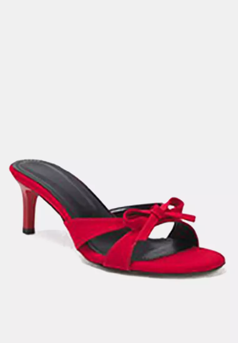Red Bow Detail Round Toe Women Heels Slippers Takss25To00012