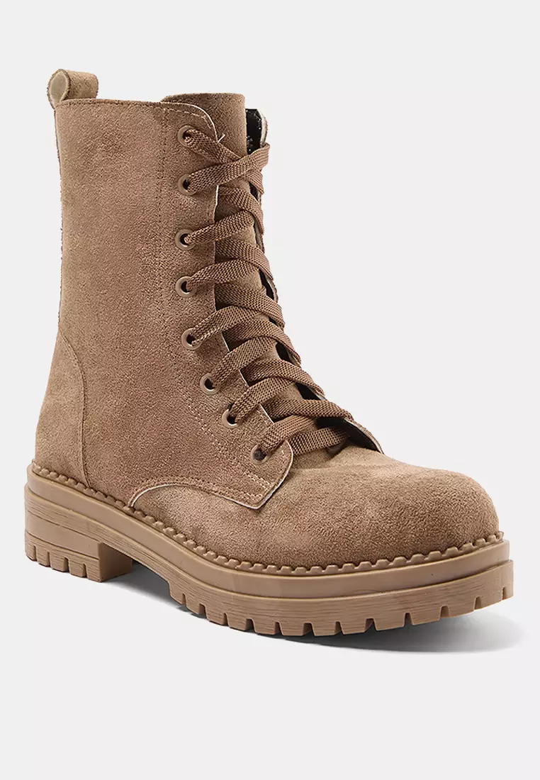 Mink Suede Lace-Up And Zip-Up Short Flat Women's Boots Takaw25Bo00026
