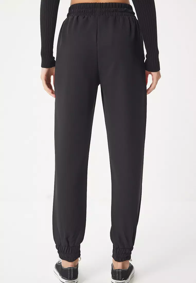 Black Cord Belted Woven Jogger Tracksuit Pants