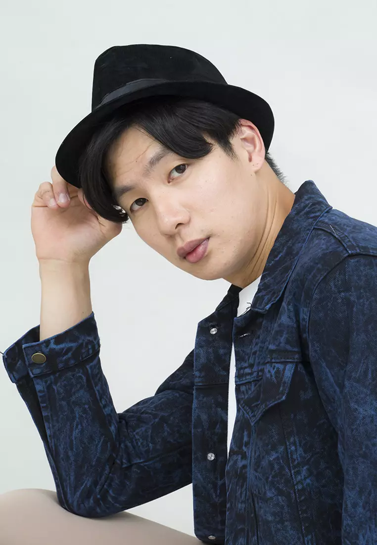 Topi fedora cowboy hat fedora corduroy black houseofcuff