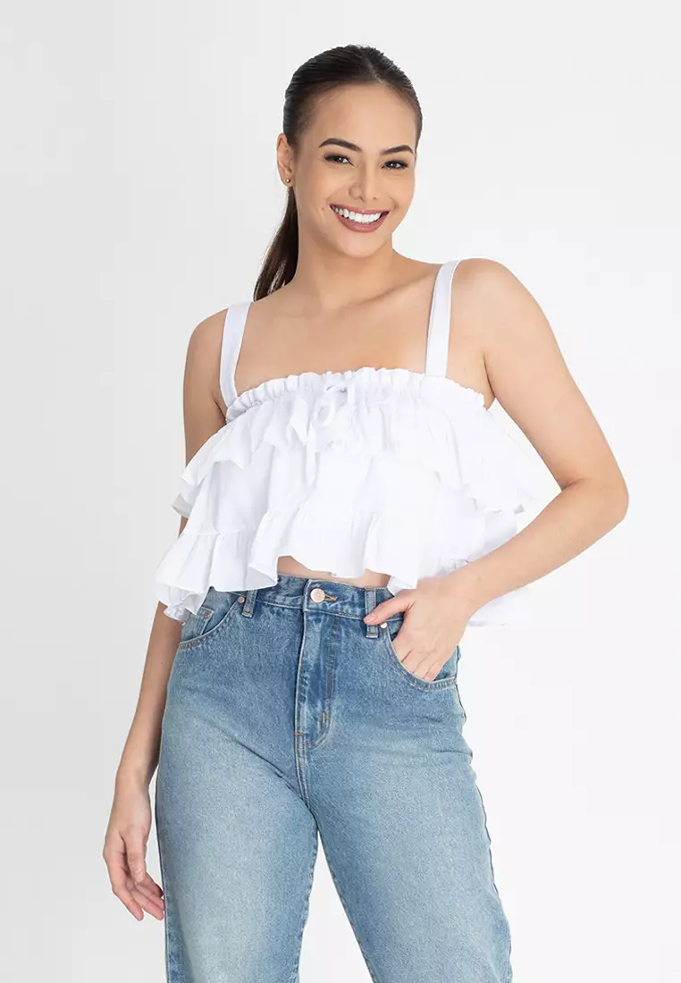 Ruffle white crop shop top