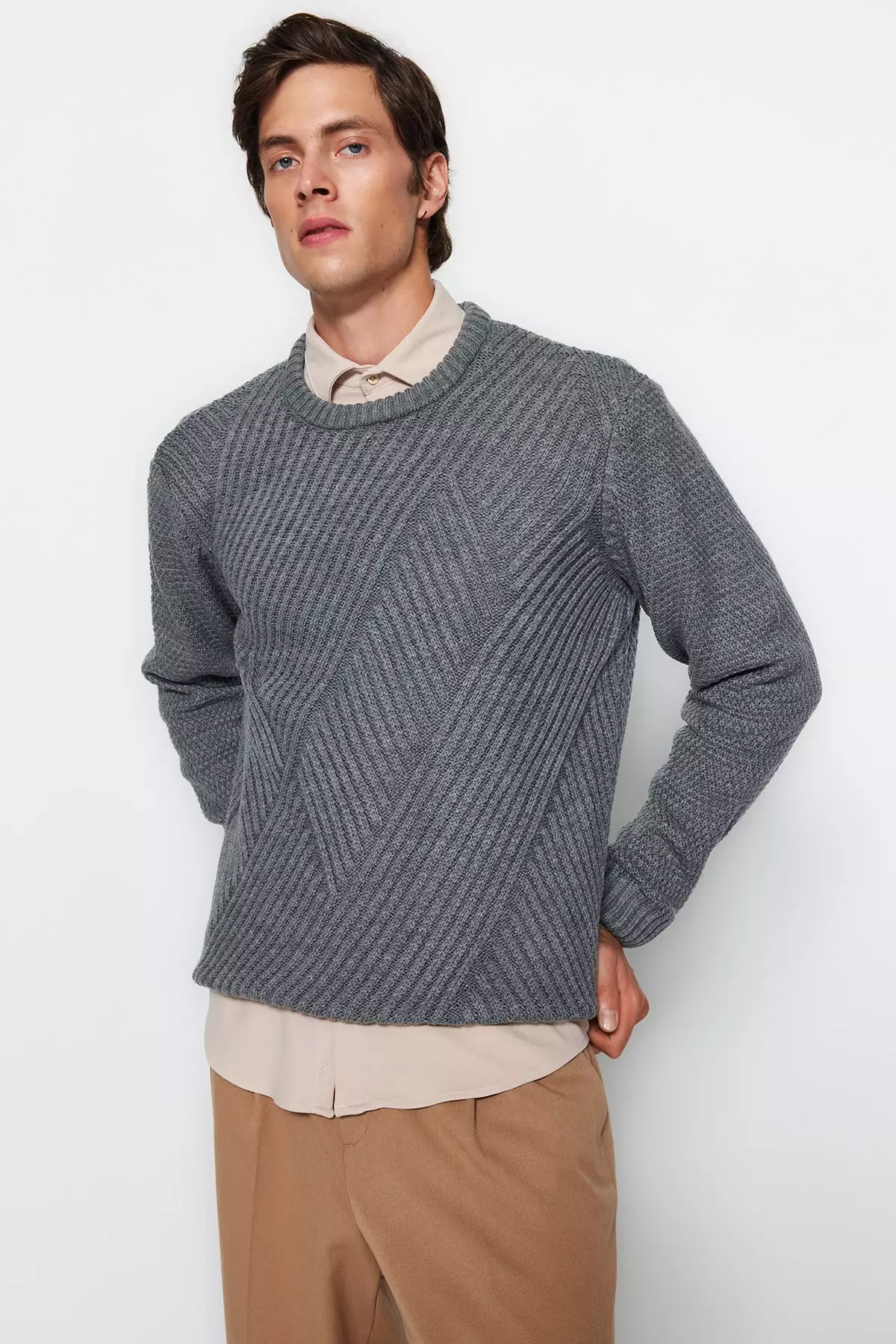 Men's gray deals crew neck sweater