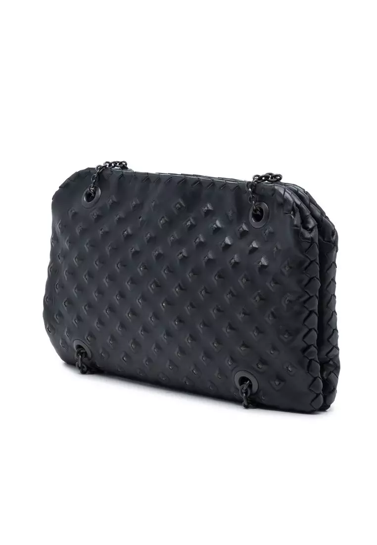 Pre-Loved Bottega Veneta Intrecciato Trimmed Nappa Studded Duo Shoulder Bag