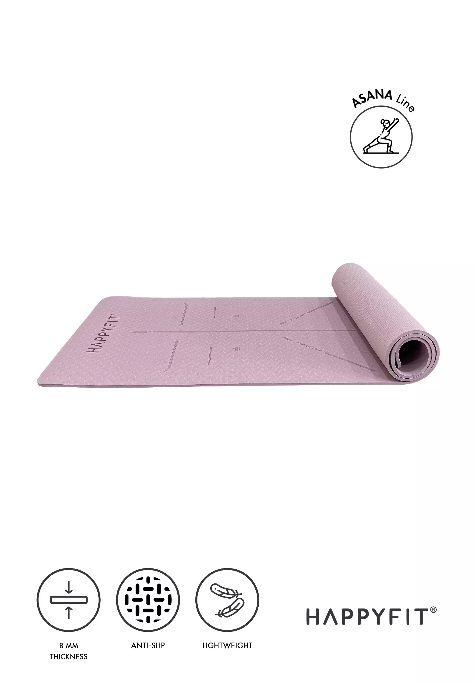 HAPPYFIT - Yoga Mat Asana TPE 8mm Eco Friendly (FREE STRAP) - Dusty Purple