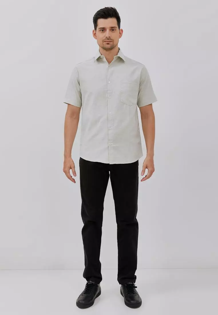 Paulmay Kemeja Lengan pendek Pria Reguler Fit Soft Olive Shirt