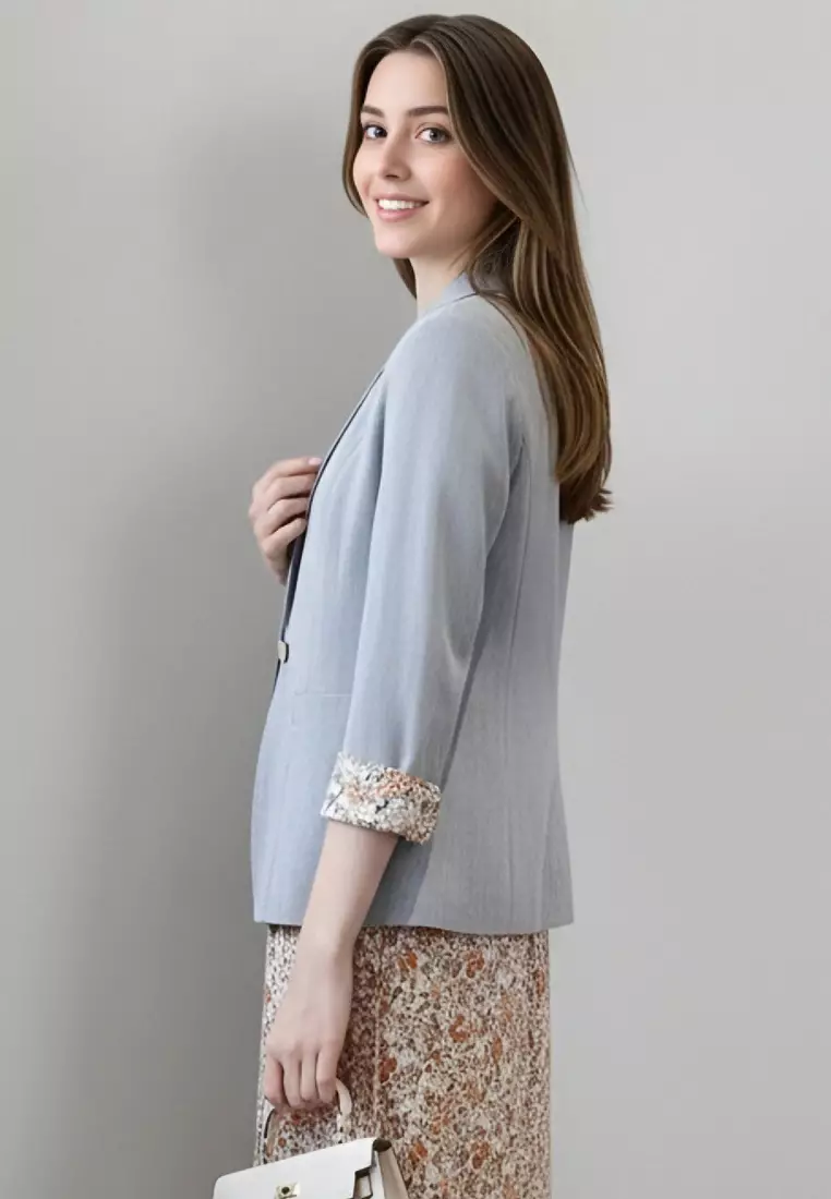 碎花七分袖薄身小西裝