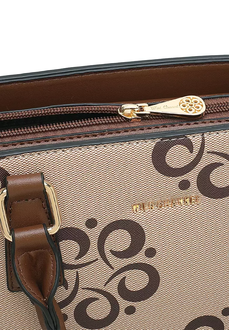 Women's Monogram Top Handle Bag / Sling Bag / Crossbody Bag - Beige