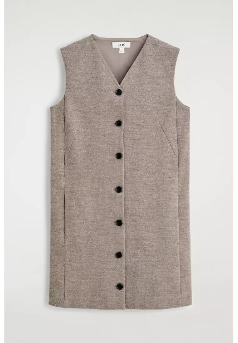 MERINO WOOL BUTTONED SHIFT MINI DRESS