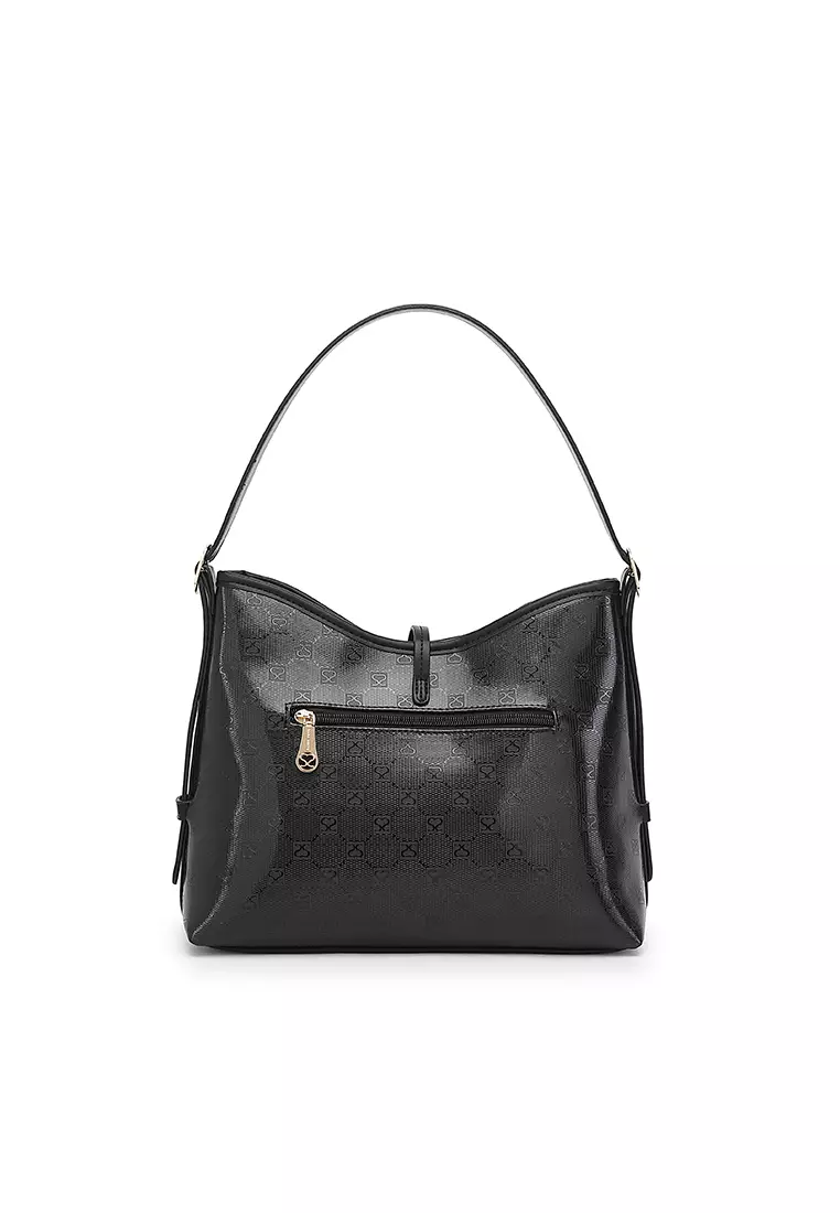 Women's Monogram Top Handle Bag / Sling Bag / Crossbody Bag (Tas Tangan / Tas Selempang) - Hitam