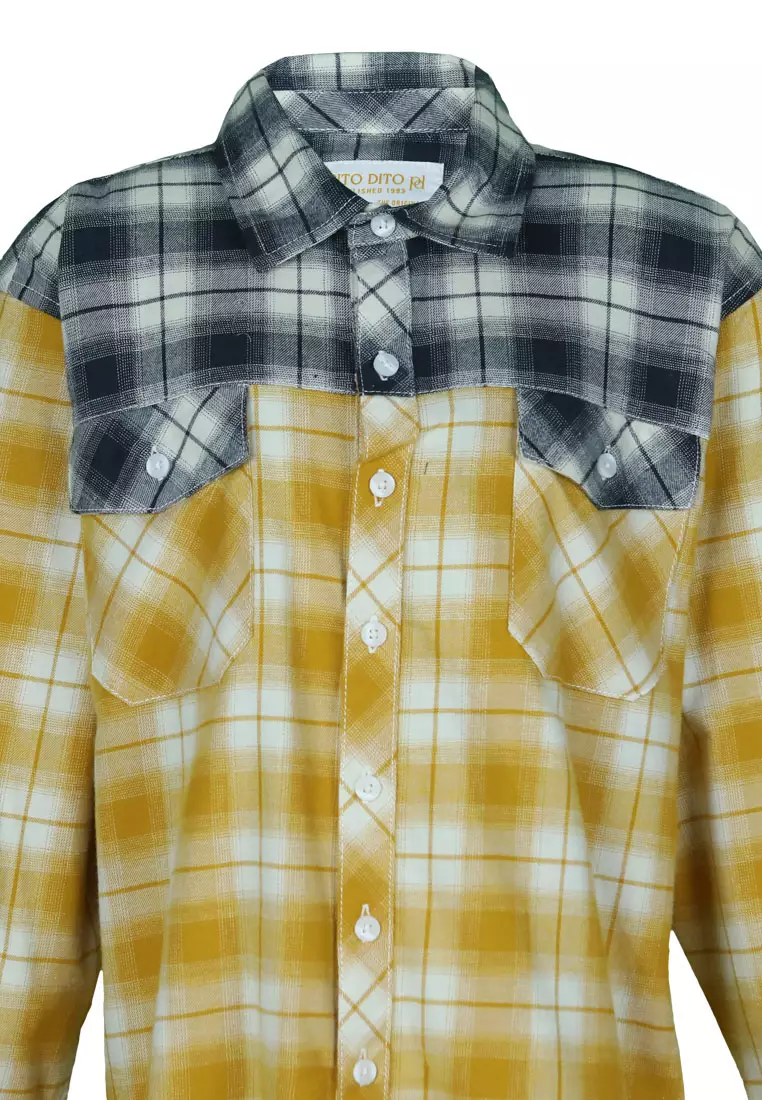 Pito Dito Boy Argiminto Kemeja Panjang Anak Kuning Motif Kotak