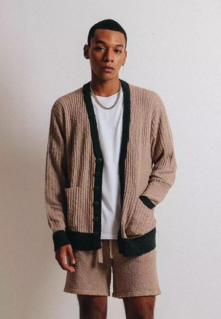 Men Popcorn Cardigan Brown