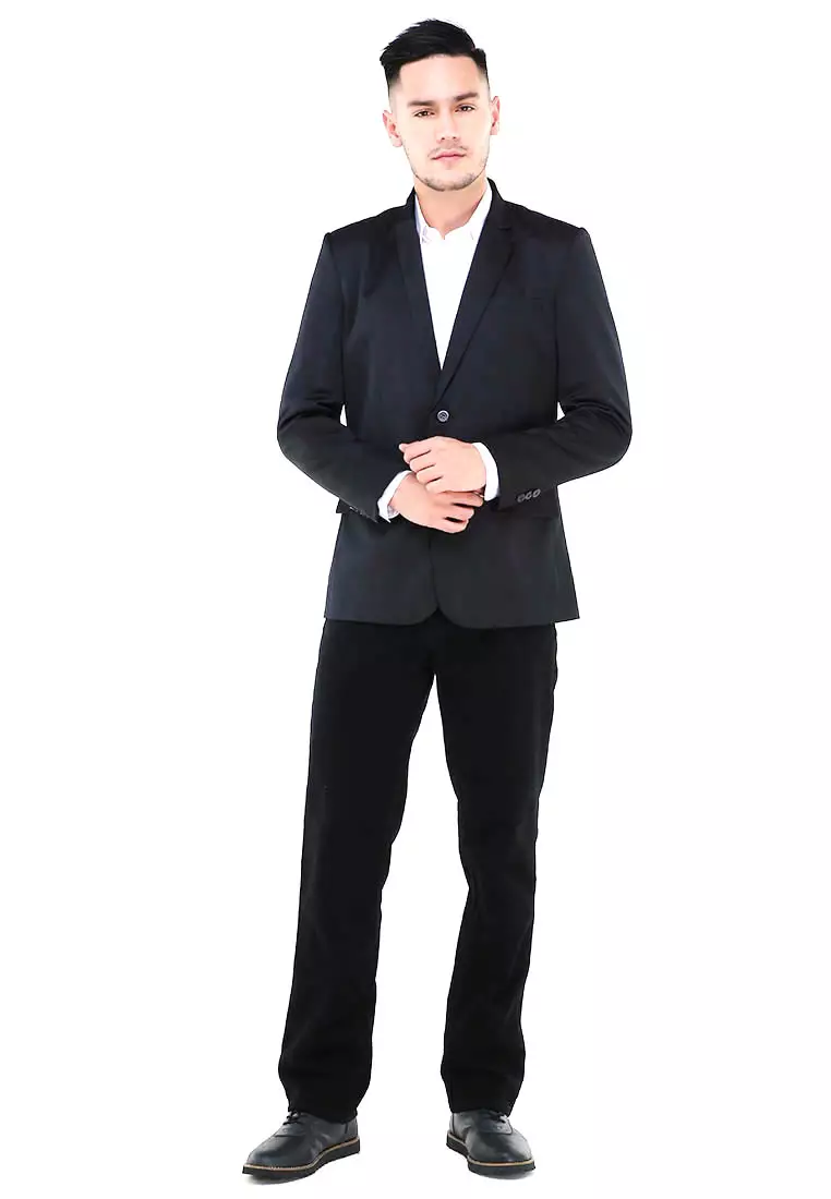 Woreq Jas Blazer Pria Premium Plain Formal Longsleeve Suit Material Polyester ORIGINAL - Black