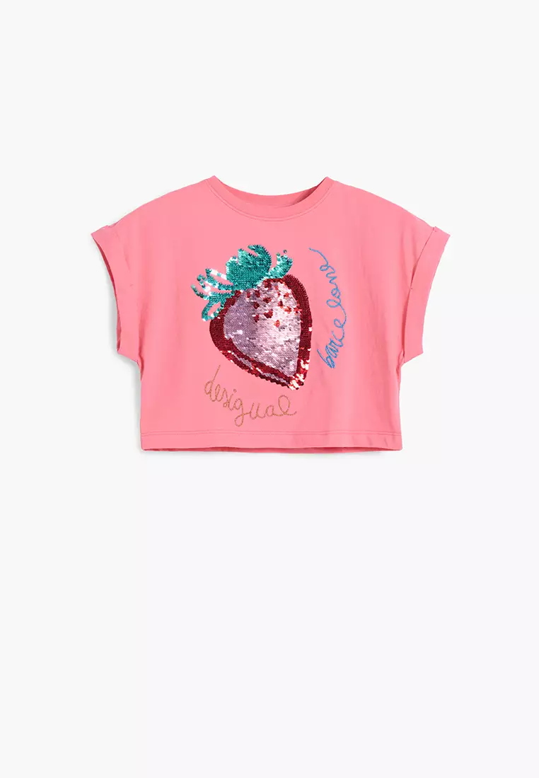 Strawberry sequin cropped T-shirt