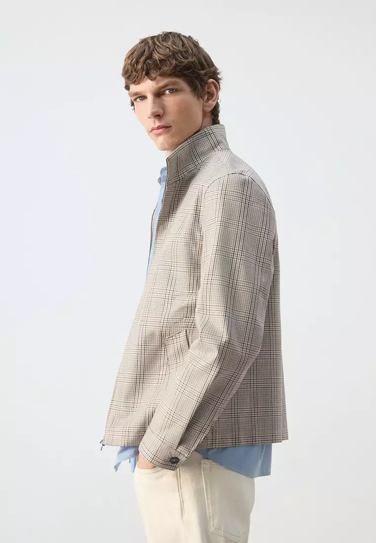 Prince Of Wales Check Jacket With Funnel Neck