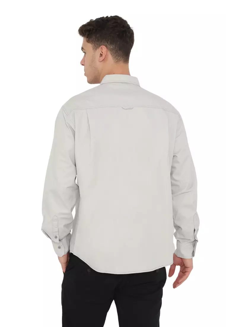 POLICE Kemeja Polos Cotton Kantong Dua Regular Fit Lengan Panjang Pria