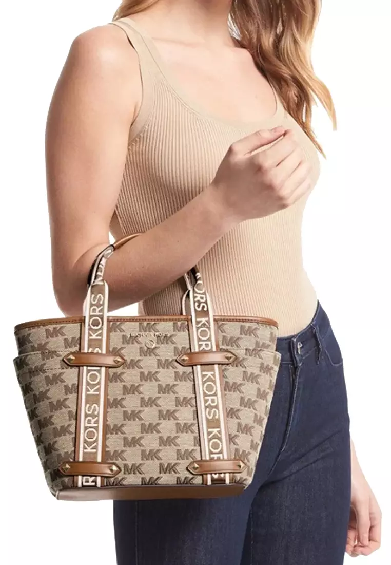 Maeve Logo Small Convertible Tote Bag in Beige/ Ebony 30S3S5VT1J