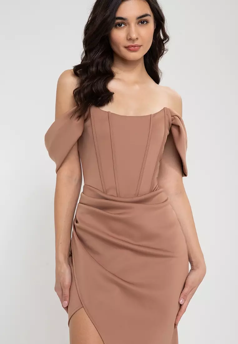 Eden Corset Off The Shoulder Midi Dress