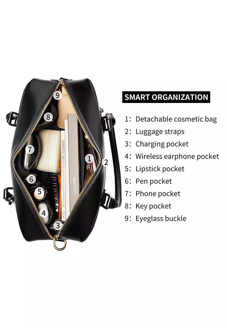 Margaret L Women's Black Top Handle Handbag Top Zipper - Microfiber Leather Travel & Business Bag (Laptop compatible std. size 14")