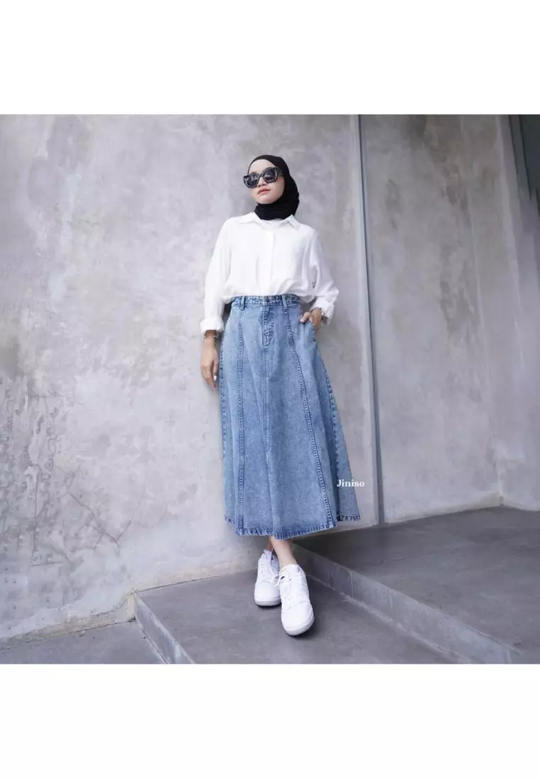 Highwaist Rok A-Line Jeans Panjang 904 SEVENTY