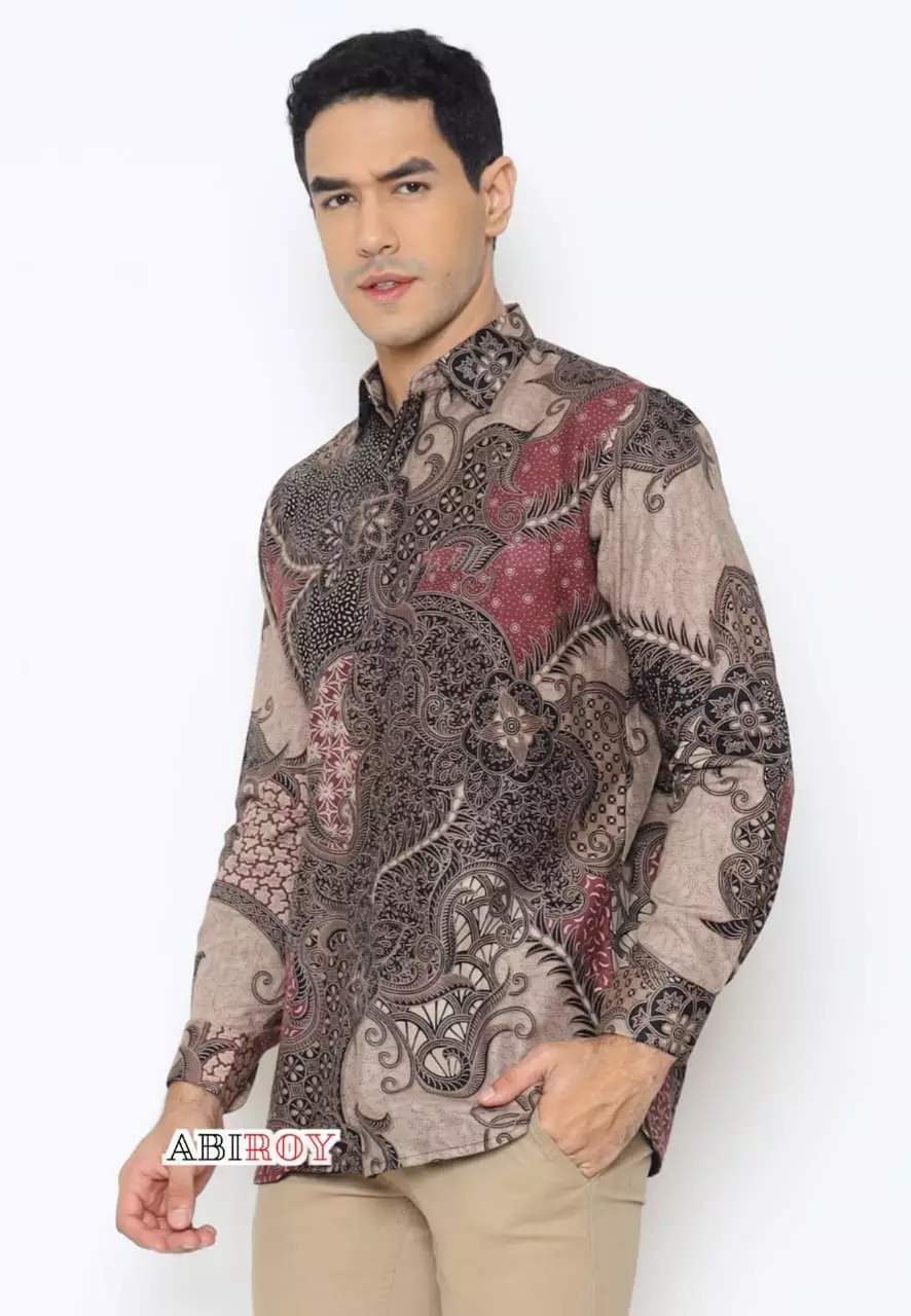 Kemeja Batik Pria Premium Slimfit Elegant Modern Lengan Panjang Trijata Ungu