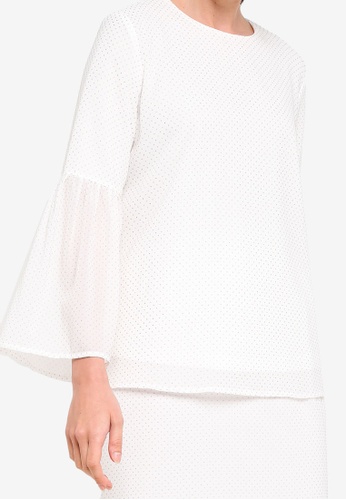 Buy Embellished Chiffon Flare Sleeves Top Set from Zalia in White only 175