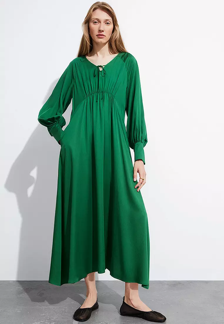 V-Cut Satin Midi Dress