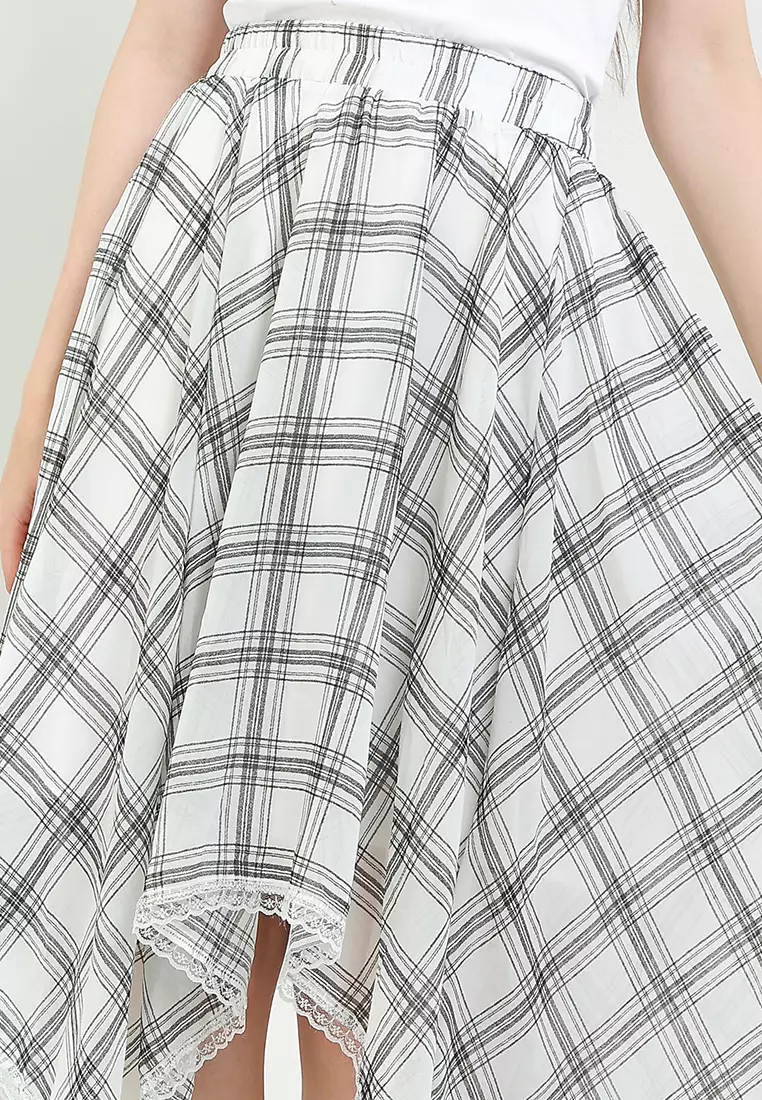 Checkerd Pattern Handkerchief Chiffon Skirt
