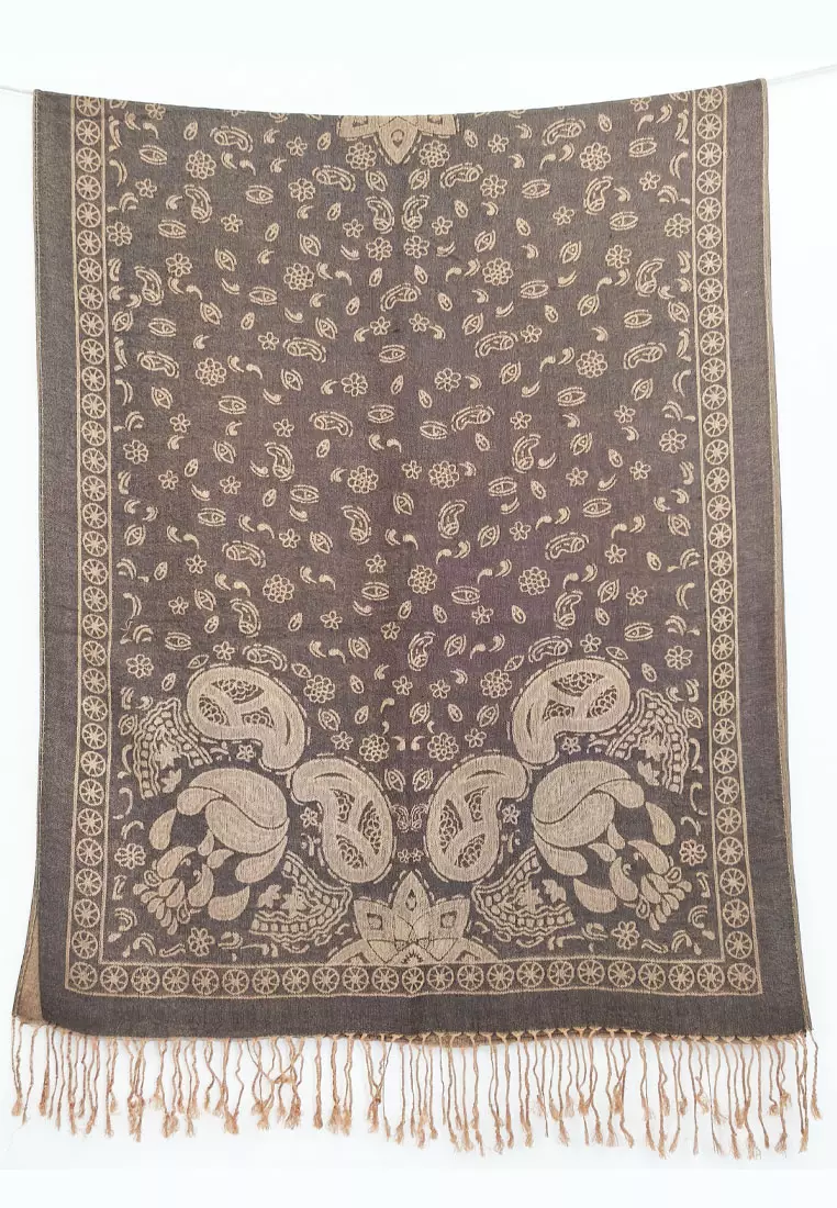 Reversible Viscose Paisley Pattern Skull Pashmina Shawl Syal Wanita Bronze