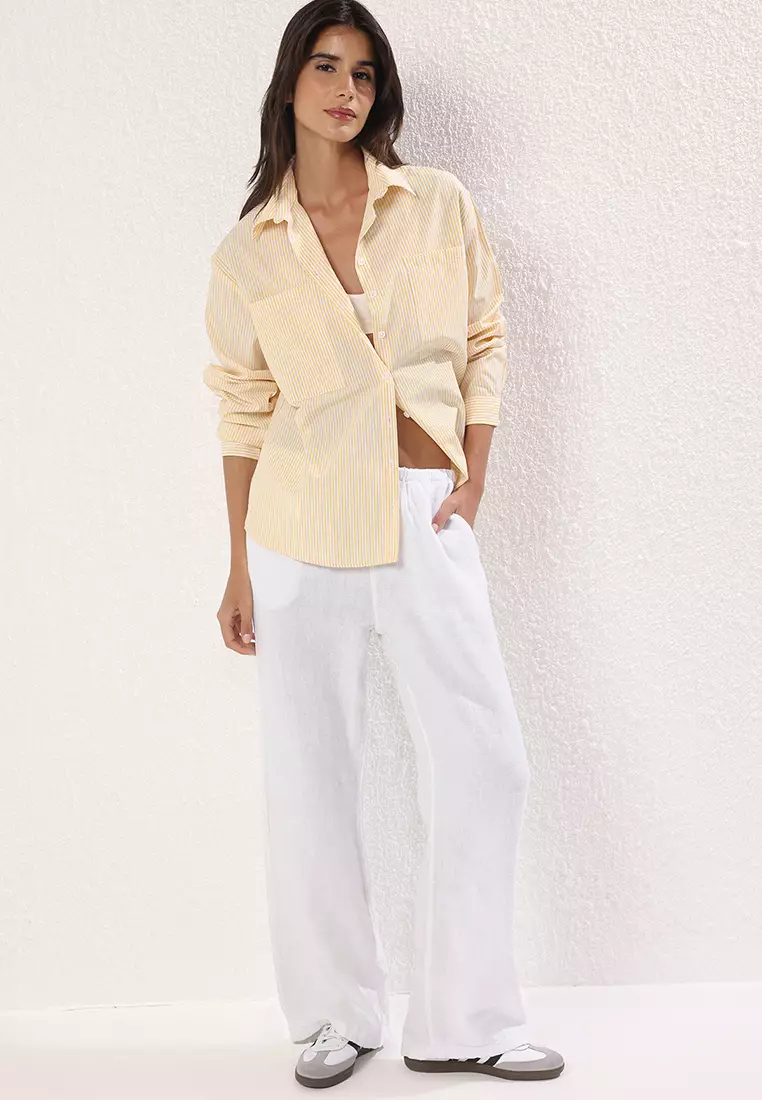 Yellow Striped Oversize Wide Fit Woven Shirt Twoaw23Go00359