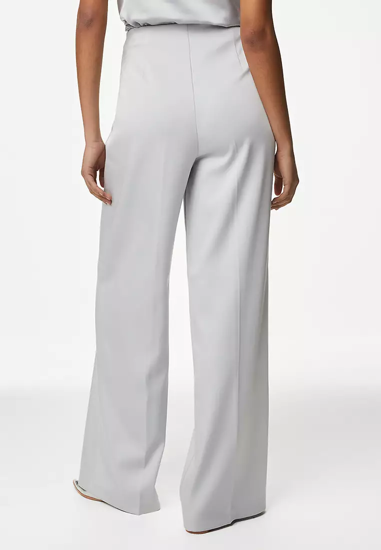 Satin Look Side Zip Wide Leg Trousers