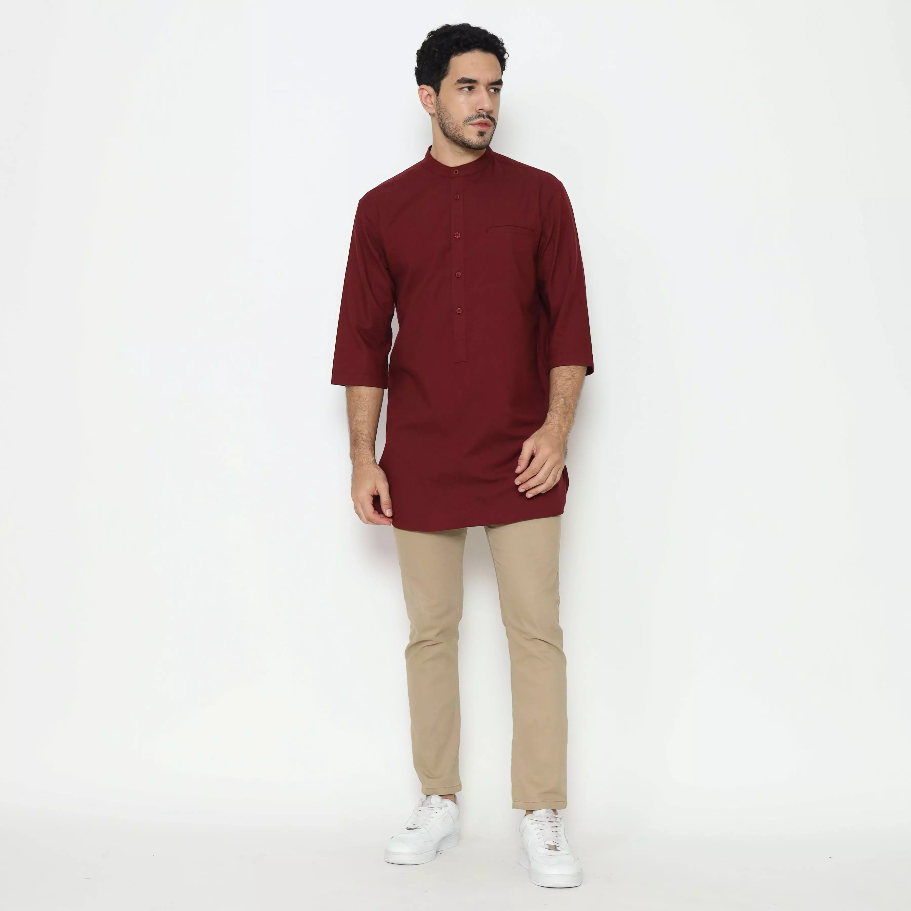 AMK Kemeja Koko Kurta Pria Lengan Panjang KK Bachtiar 3/4 Maroon