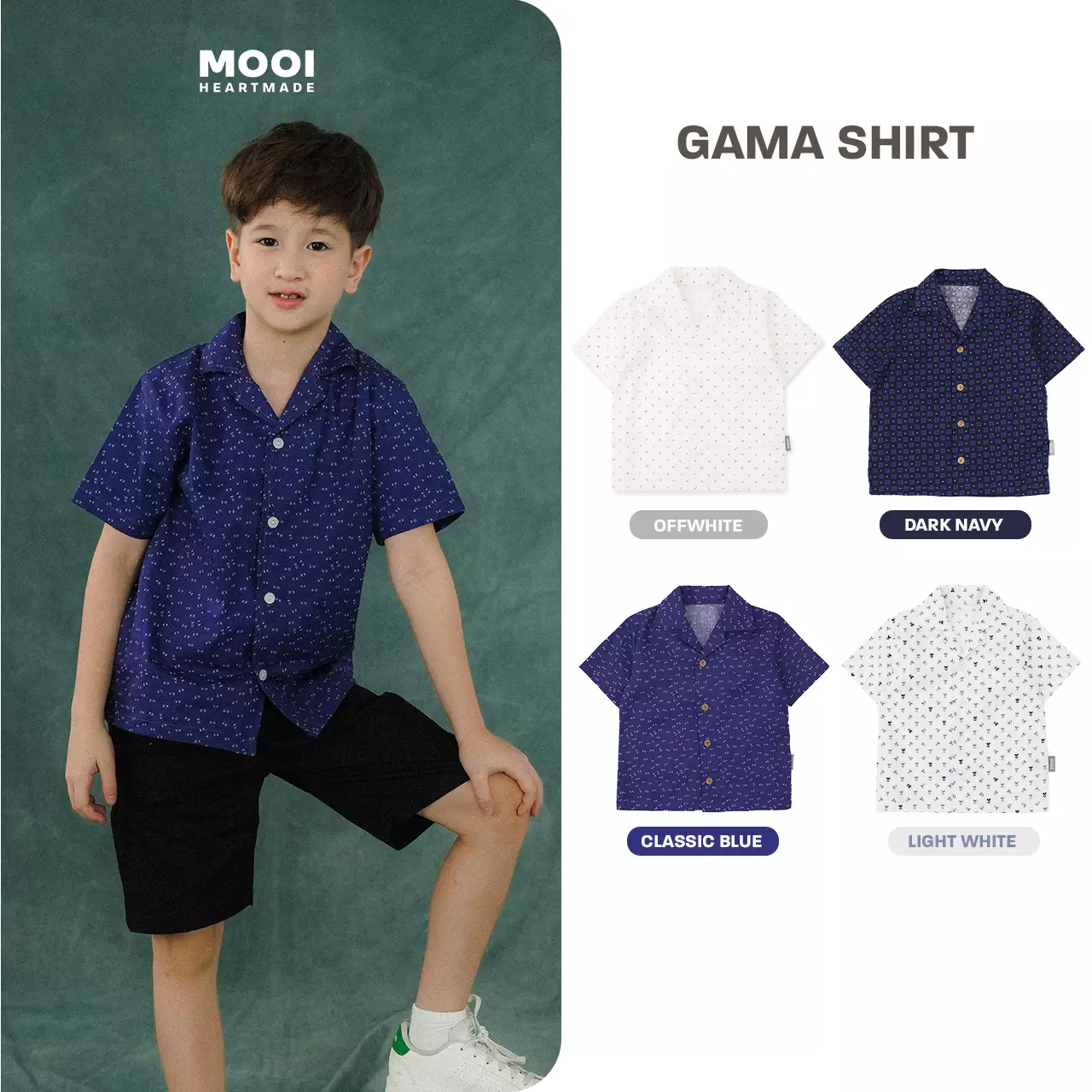 Mooi Kemeja Anak Laki - Laki Kemeja Katun Motif Gama Shirt - Off White