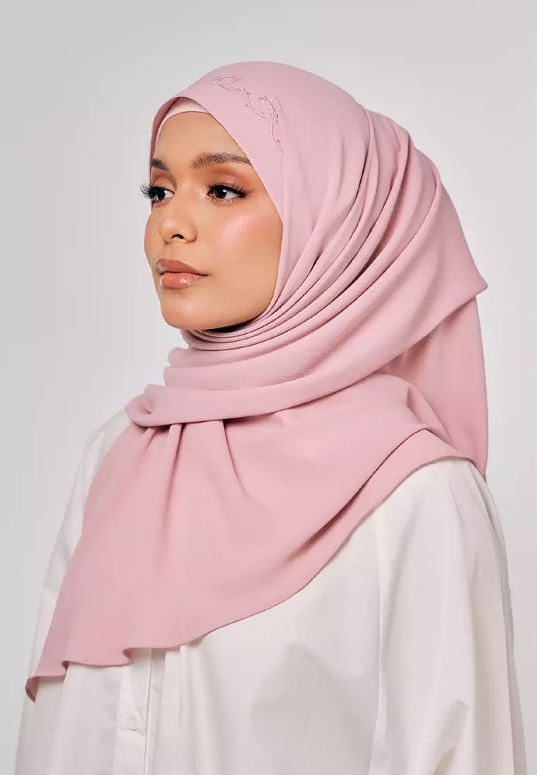 Sulam Mekar Ironless Chiffon Triangle Bawal in Ballerina Pink