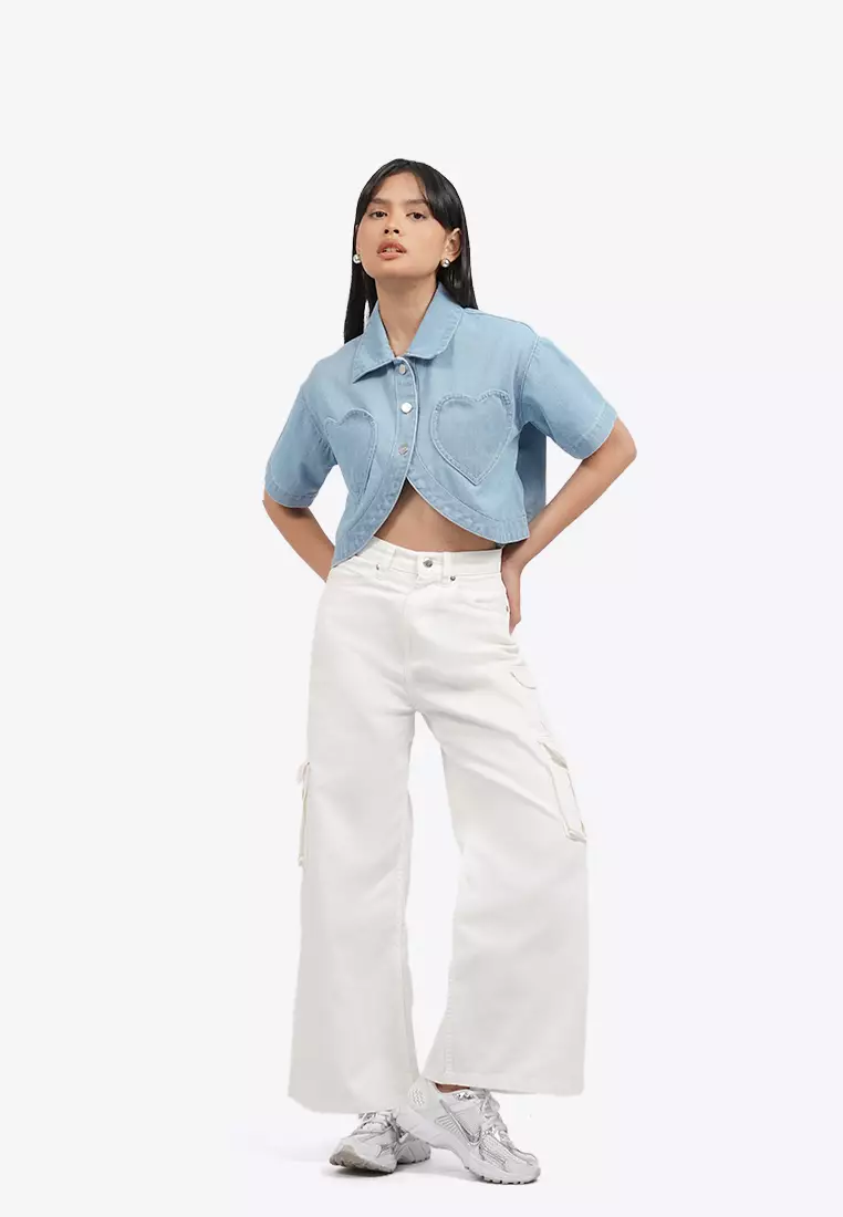 Round Hem Cropped Denim Shirt