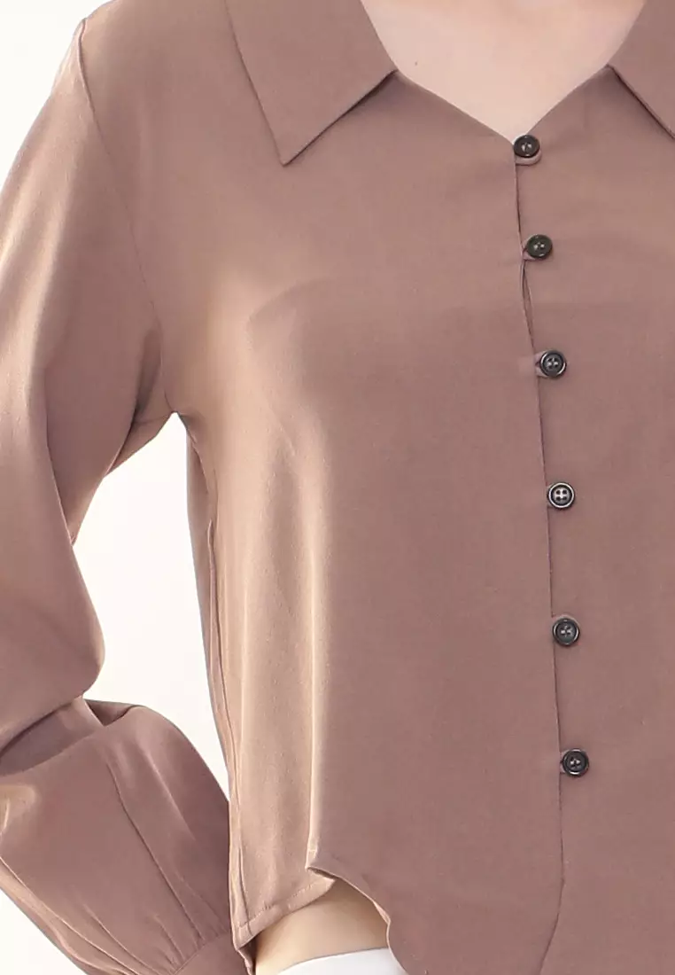 Evelyn Top Button Ribbon Tied up in Brown