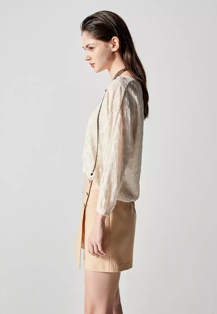 Textured Chiffon Long Sleeve Top