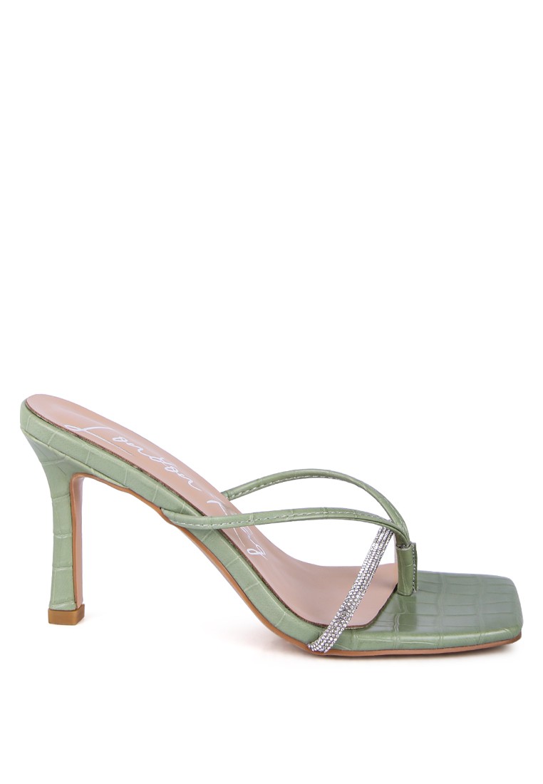 Mint Croc Rhinestone Slider Sandals