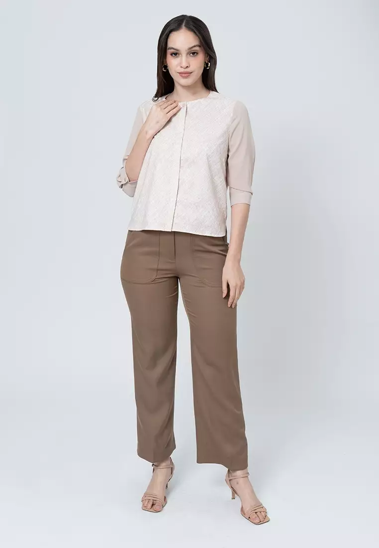 Immarra Hatching Printed Top with 3/4" Sleeves