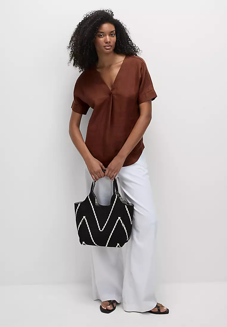 Pure Linen V-Neck Relaxed Popover Blouse