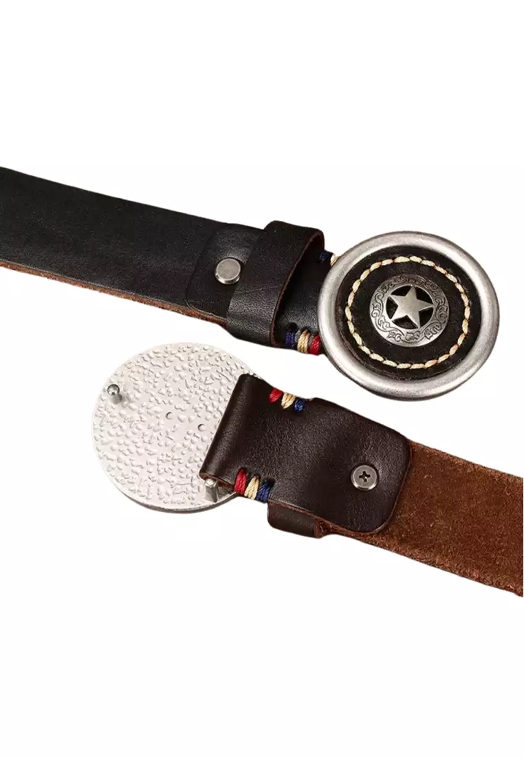 Cowhide Smooth Genuine Leather Buckle Leather Belt