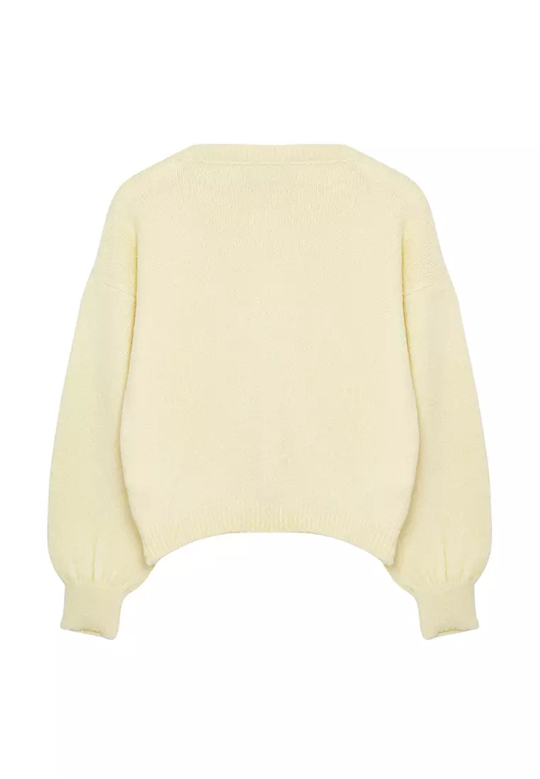 Yellow Boucle Jacket-Looking Knitwear Cardigan TWOAW25HI00147